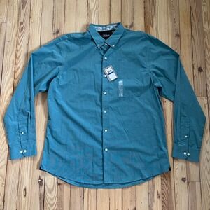 NWT VAN HEUSEN ORIGINALS Men's Teal Slim Fit Long Sleeve‎ Button Down Shirt XL